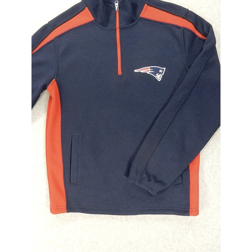 New England Patriots Logo Heavy 1/4 Zip Core Sweater Pullover (Men's Small) Blue - Picture 2 of 6
